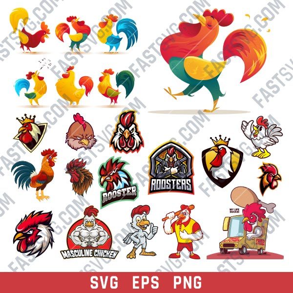 Rooster set design files - SVG EPS PNG