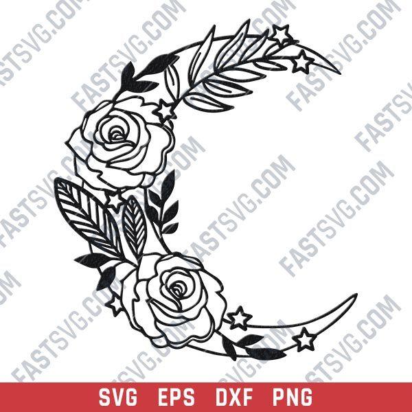 Flowers on the Moon vector design files - DXF SVG EPS PNG