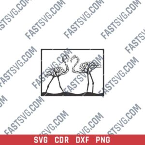 Tree Flamingo Wall Decor DXF File